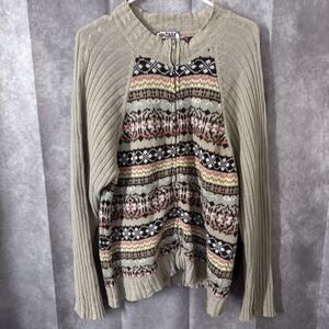 Tiara International Women's 1X Zip Sweater‎ Tan Cardigan Grandmacore Cottagecore